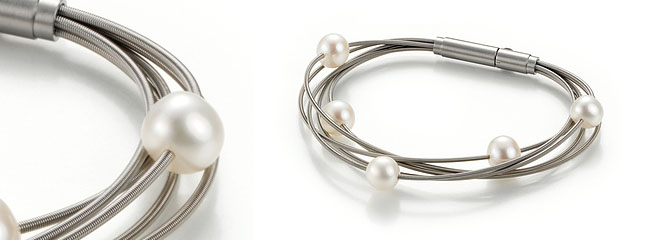 Armband aus Edelstahlspiralen mit Perlen von TeNo